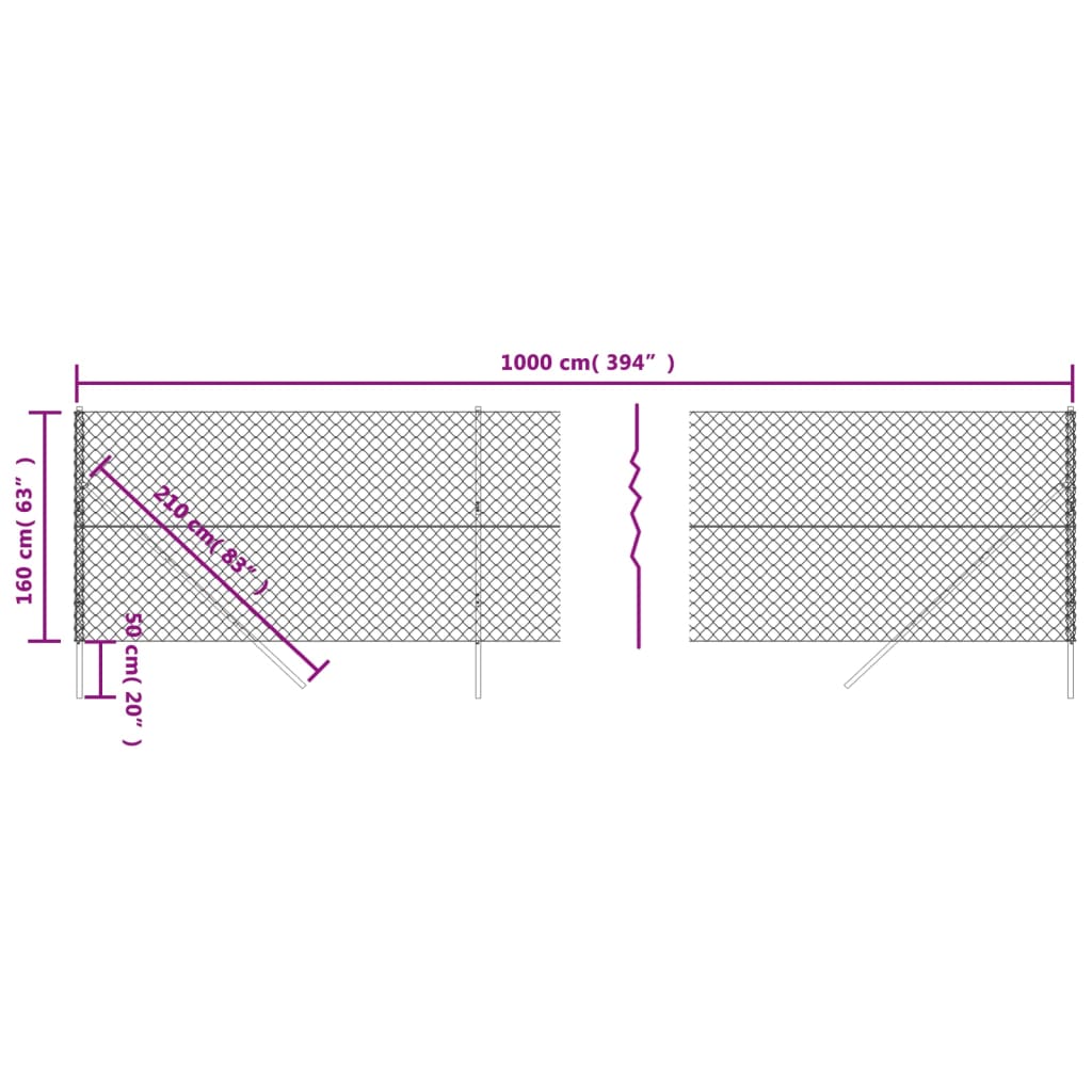 Chain Link Fence Silver 1.6x10 m