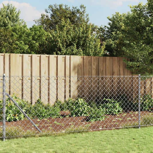 Chain Link Fence with Spike Anchors Silver 1.1x10 m