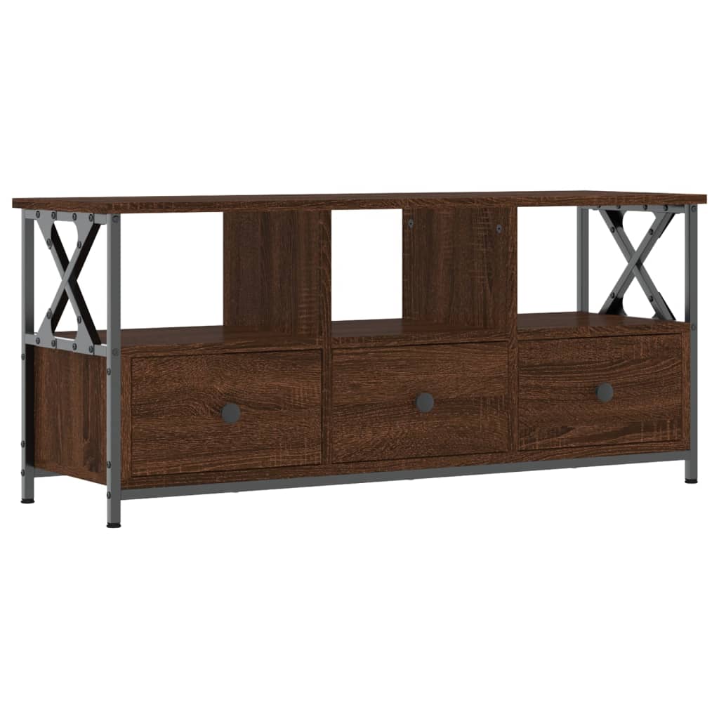 TV Cabinet Brown Oak 102x33x45 cm Engineered Wood&Iron