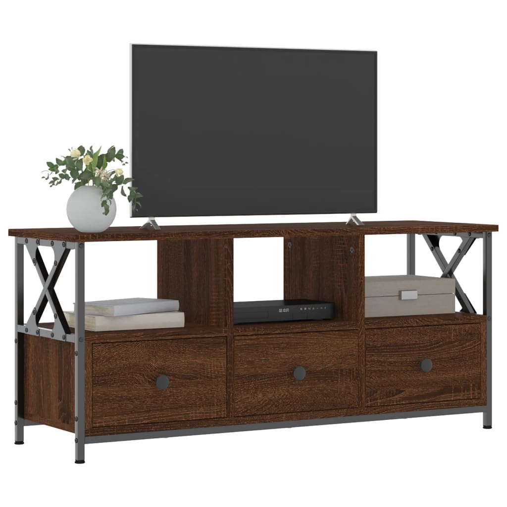 TV Cabinet Brown Oak 102x33x45 cm Engineered Wood&Iron