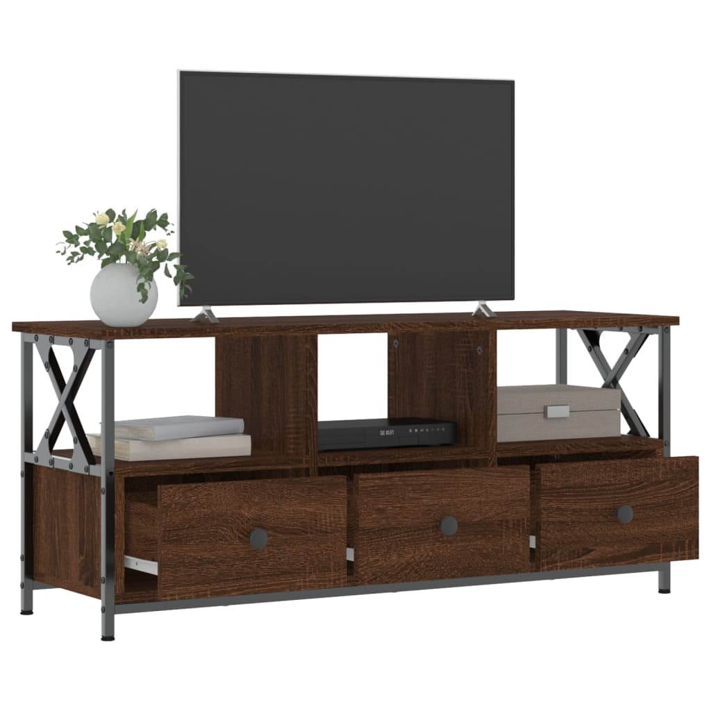 TV Cabinet Brown Oak 102x33x45 cm Engineered Wood&Iron