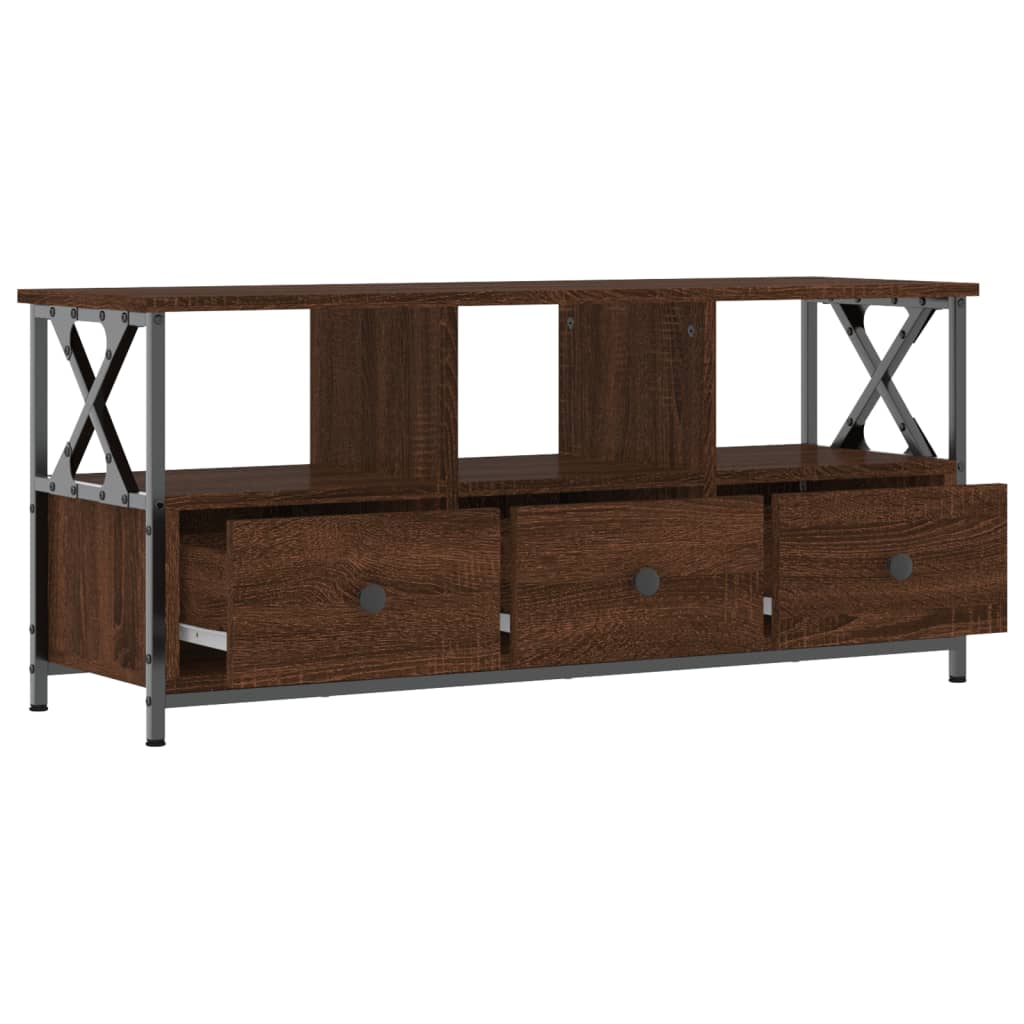 TV Cabinet Brown Oak 102x33x45 cm Engineered Wood&Iron