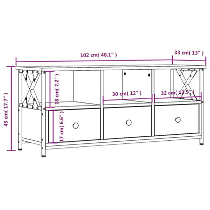 TV Cabinet Brown Oak 102x33x45 cm Engineered Wood&Iron