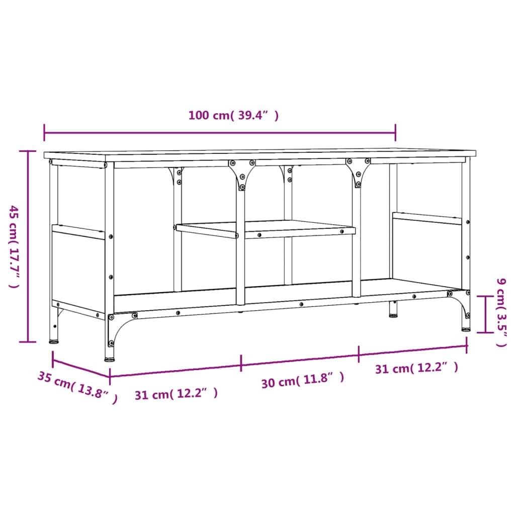 TV Cabinet Grey Sonoma 100x35x45 cm Engineered Wood&Iron