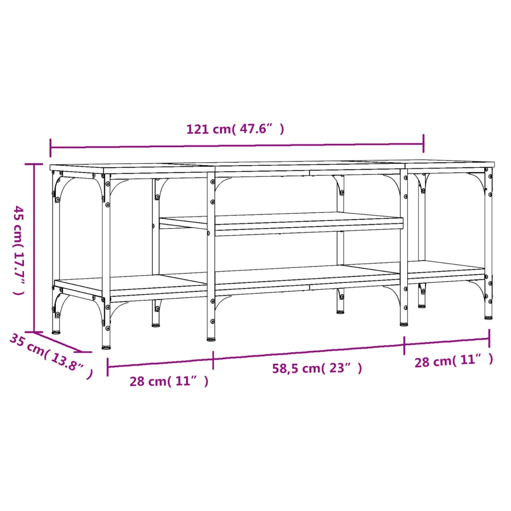 TV Cabinet Black 121x35x45 cm Engineered Wood&Iron