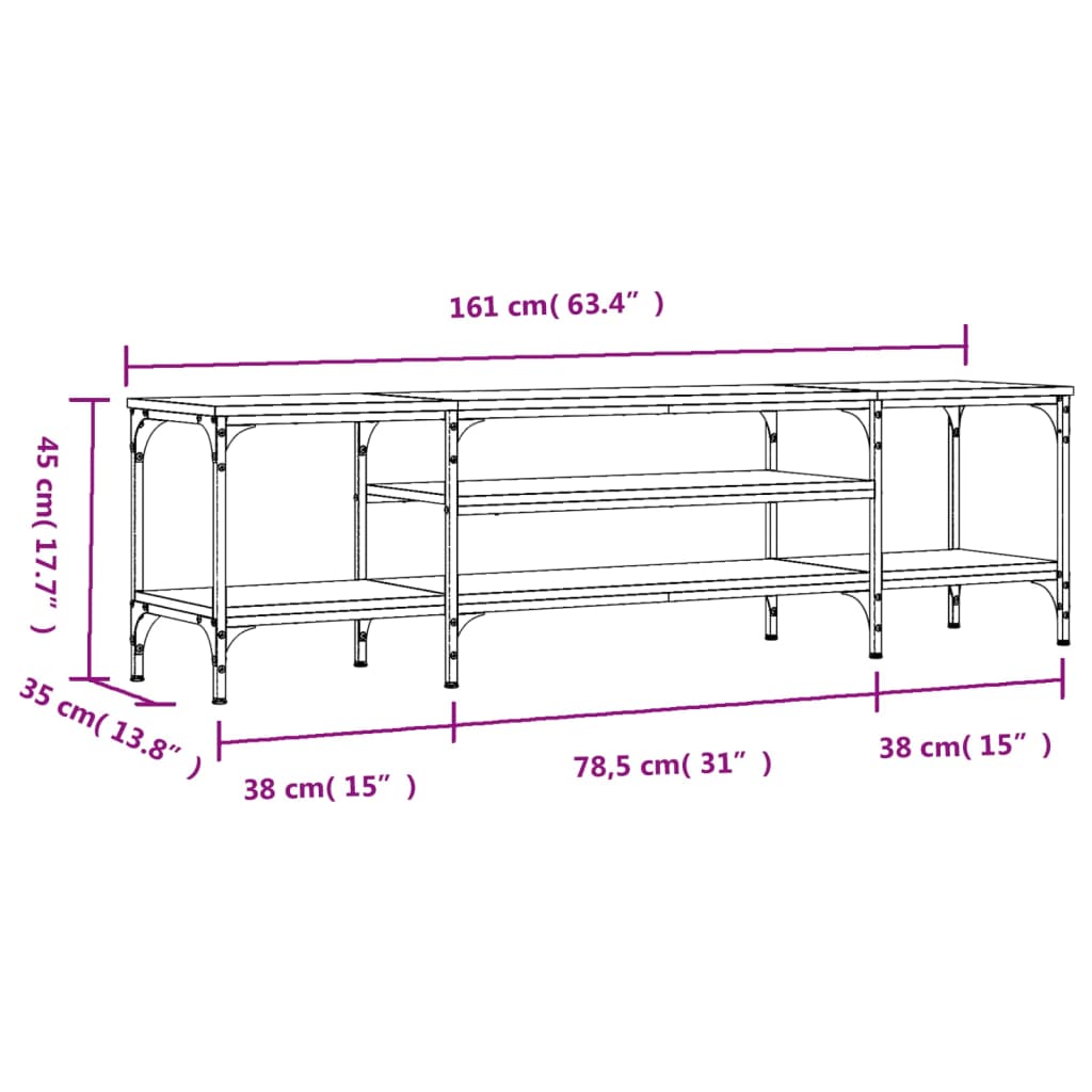 TV Cabinet Brown Oak 161x35x45 cm Engineered Wood&Iron