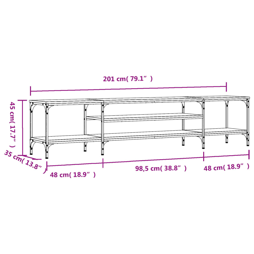 TV Cabinet Black 201x35x45 cm Engineered Wood&Iron