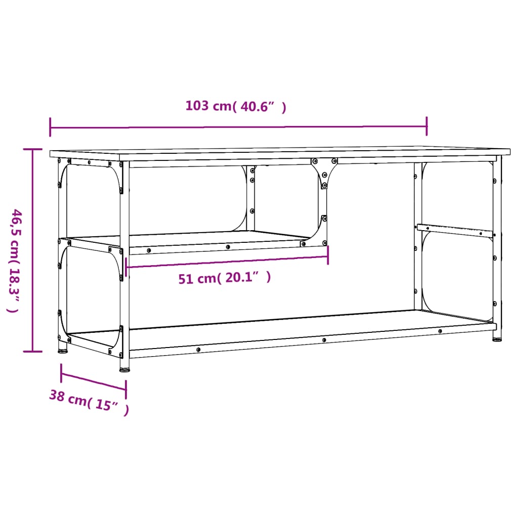 TV Cabinet Brown Oak 103x38x46.5 cm Engineered Wood and Steel