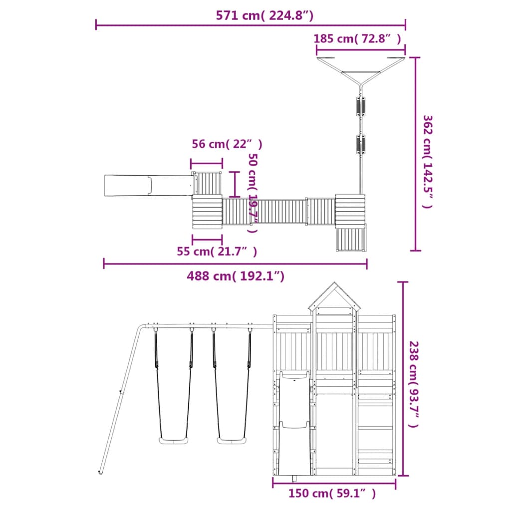 Outdoor Playset Solid Wood Pine