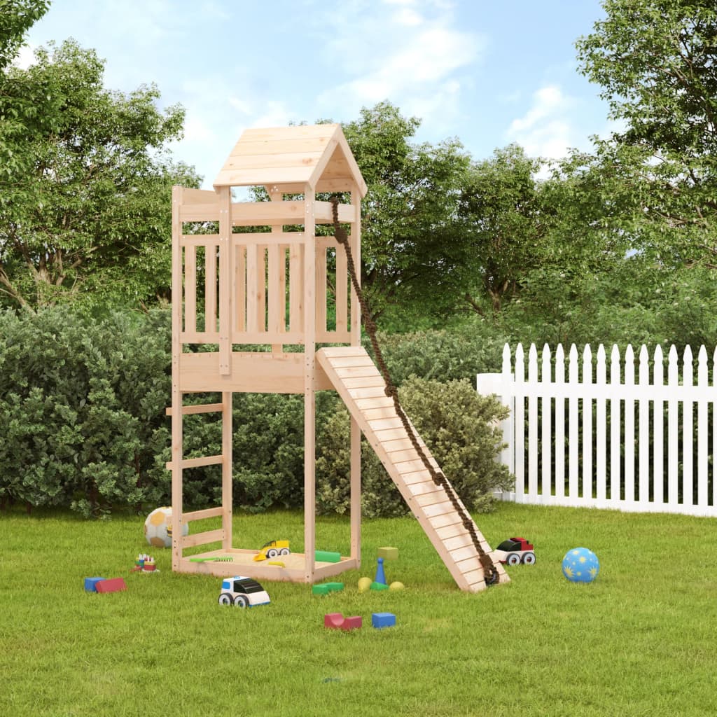 Playhouse with Climbing Wall Solid Wood Pine