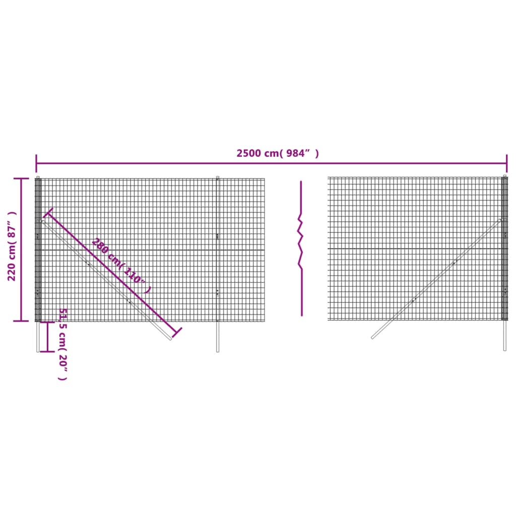 Wire Mesh Fence Green 2.2x25 m Galvanised Steel