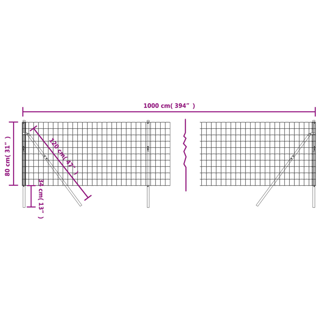 Wire Mesh Fence Green 0.8x10 m Galvanised Steel