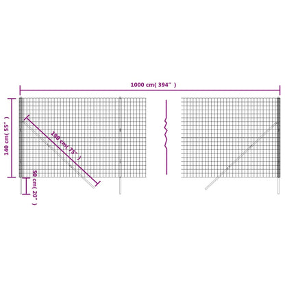 Wire Mesh Fence Green 1.4x10 m Galvanised Steel