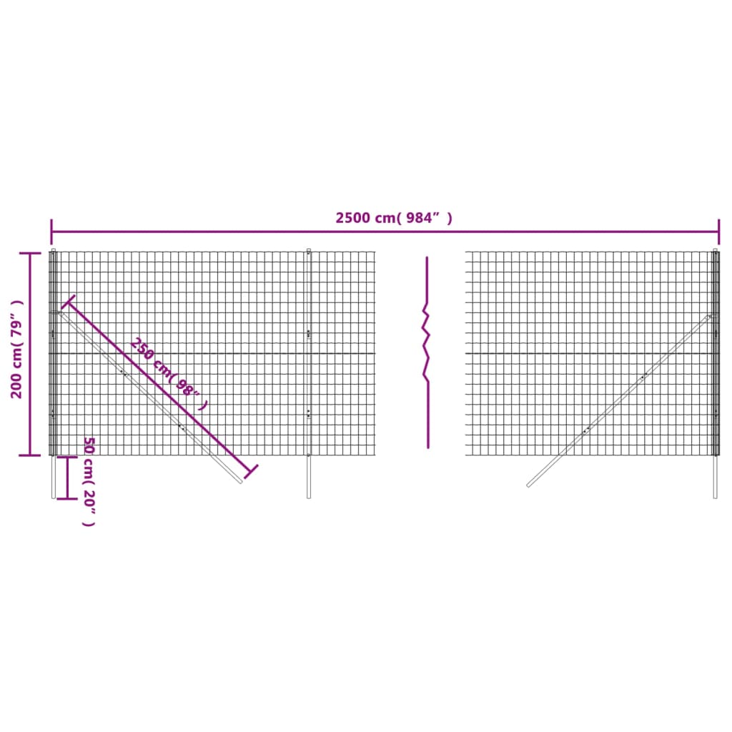 Wire Mesh Fence Green 2x25 m Galvanised Steel