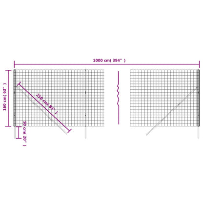 Wire Mesh Fence Green 1.6x10 m Galvanised Steel