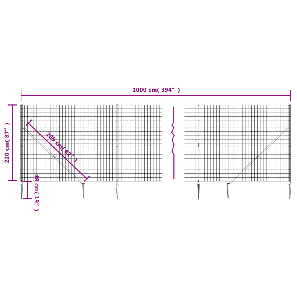 Wire Mesh Fence with Spike Anchors Green 2.2x10 m