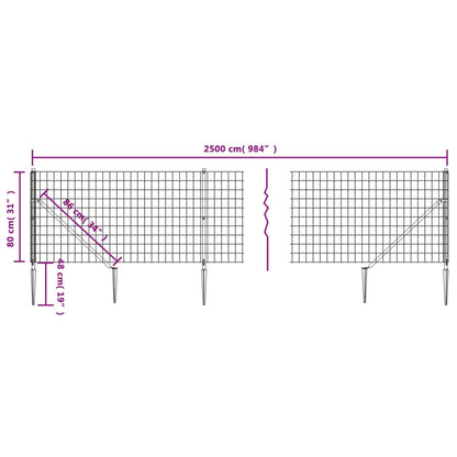 Wire Mesh Fence with Spike Anchors Green 0.8x25 m