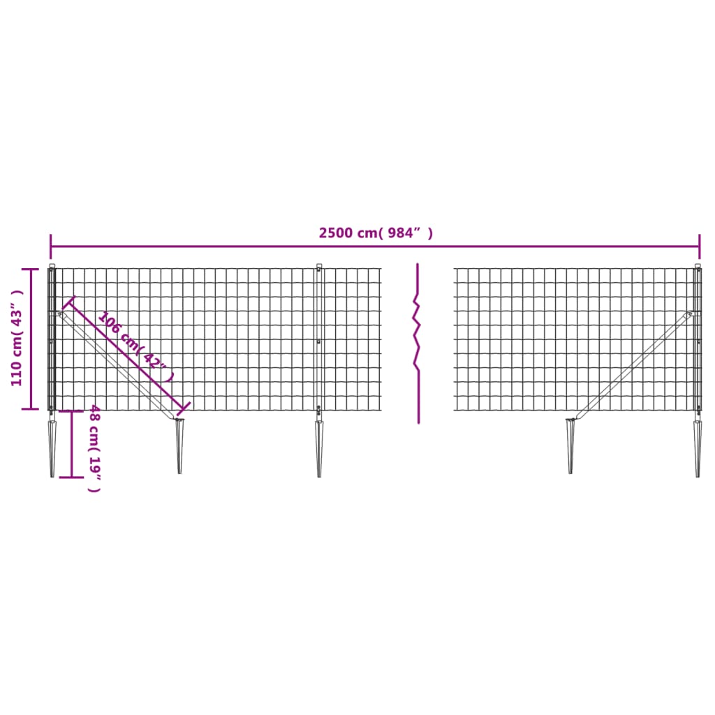 Wire Mesh Fence with Spike Anchors Green 1.1x25 m