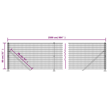 Wire Mesh Fence with Flange Green 0.8x25 m