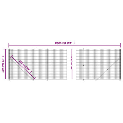 Wire Mesh Fence with Flange Green 1.6x10 m