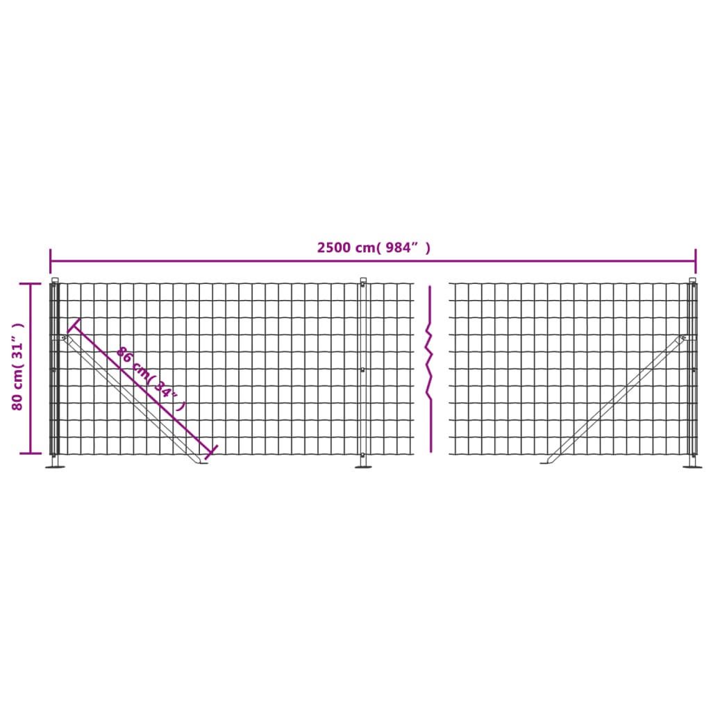 Wire Mesh Fence with Flange Green 0.8x25 m