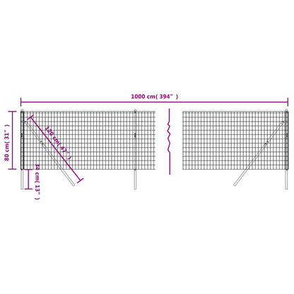 Wire Mesh Fence Anthracite 0.8x10 m Galvanised Steel