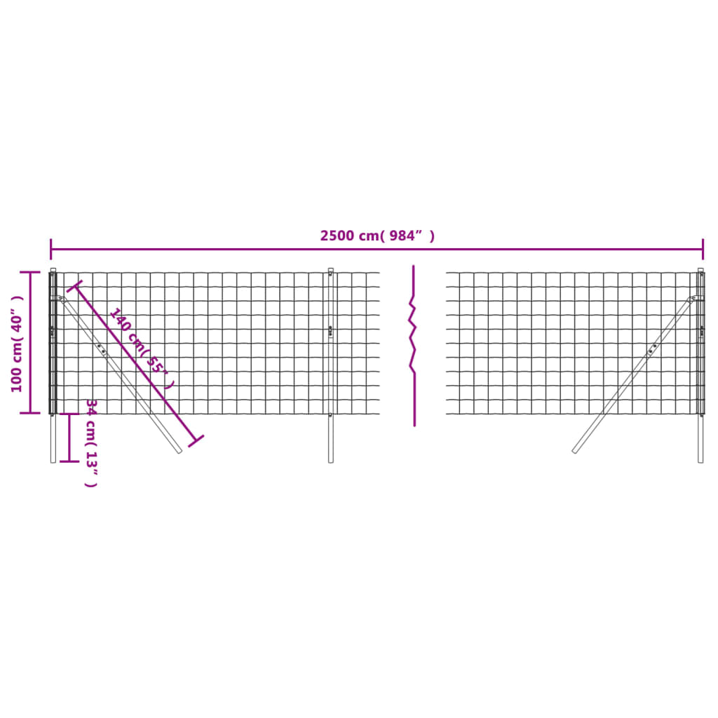 Wire Mesh Fence Anthracite 1x25 m Galvanised Steel