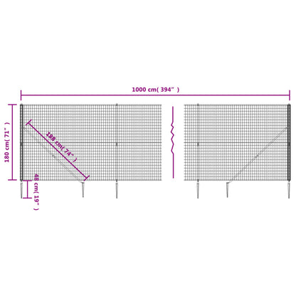 Wire Mesh Fence with Spike Anchors Anthracite 1.8x10 m