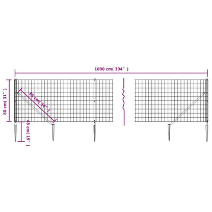 Wire Mesh Fence with Spike Anchors Anthracite 0.8x10 m