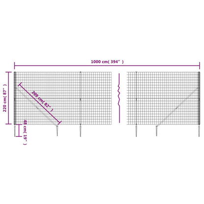 Wire Mesh Fence with Spike Anchors Anthracite 2.2x10 m