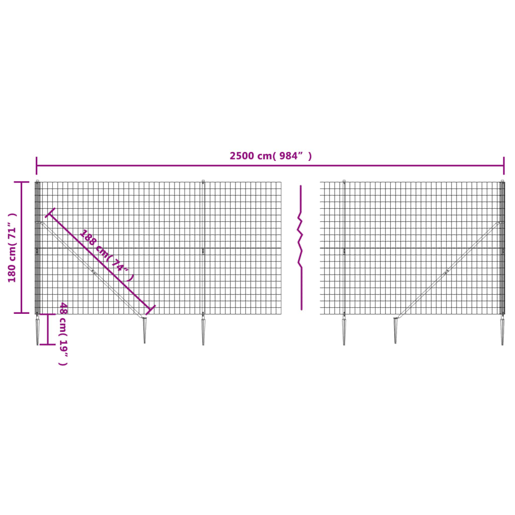 Wire Mesh Fence with Spike Anchors Anthracite 1.8x25 m