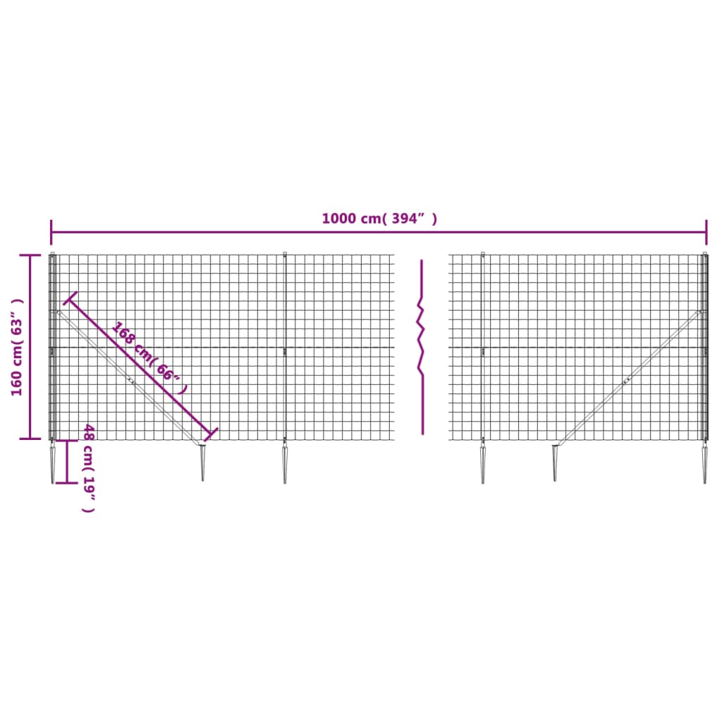 Wire Mesh Fence with Spike Anchors Anthracite 1.6x10 m