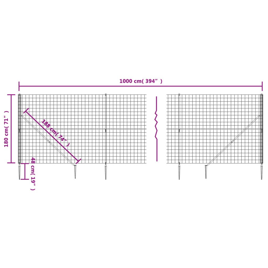 Wire Mesh Fence with Spike Anchors Anthracite 1.8x10 m