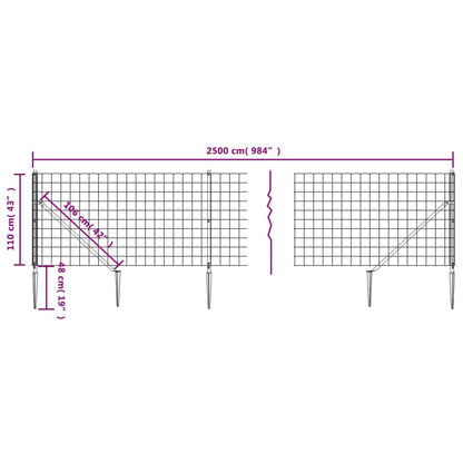 Wire Mesh Fence with Spike Anchors Anthracite 1.1x25 m