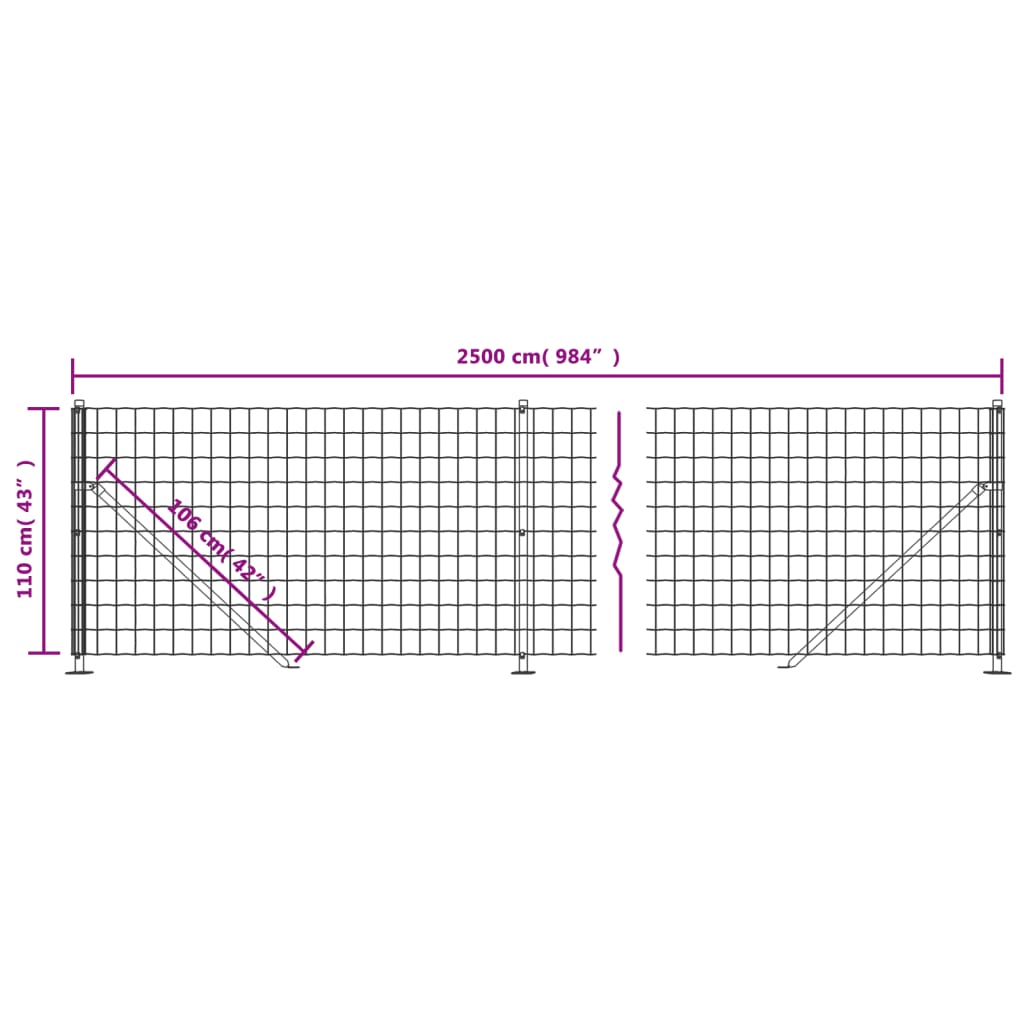 Wire Mesh Fence with Flange Anthracite 1.1x25 m