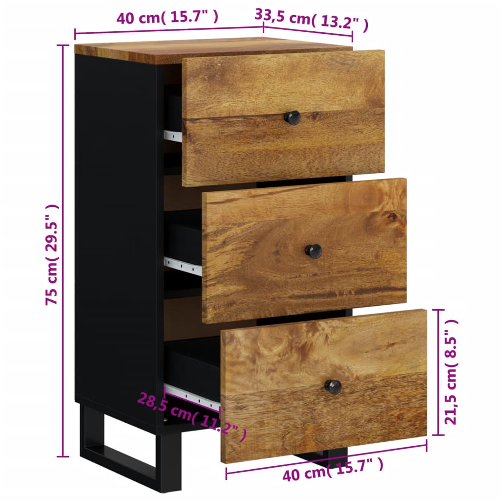 Sideboard with 3 Drawers 40x33.5x75 cm Solid Wood Mango