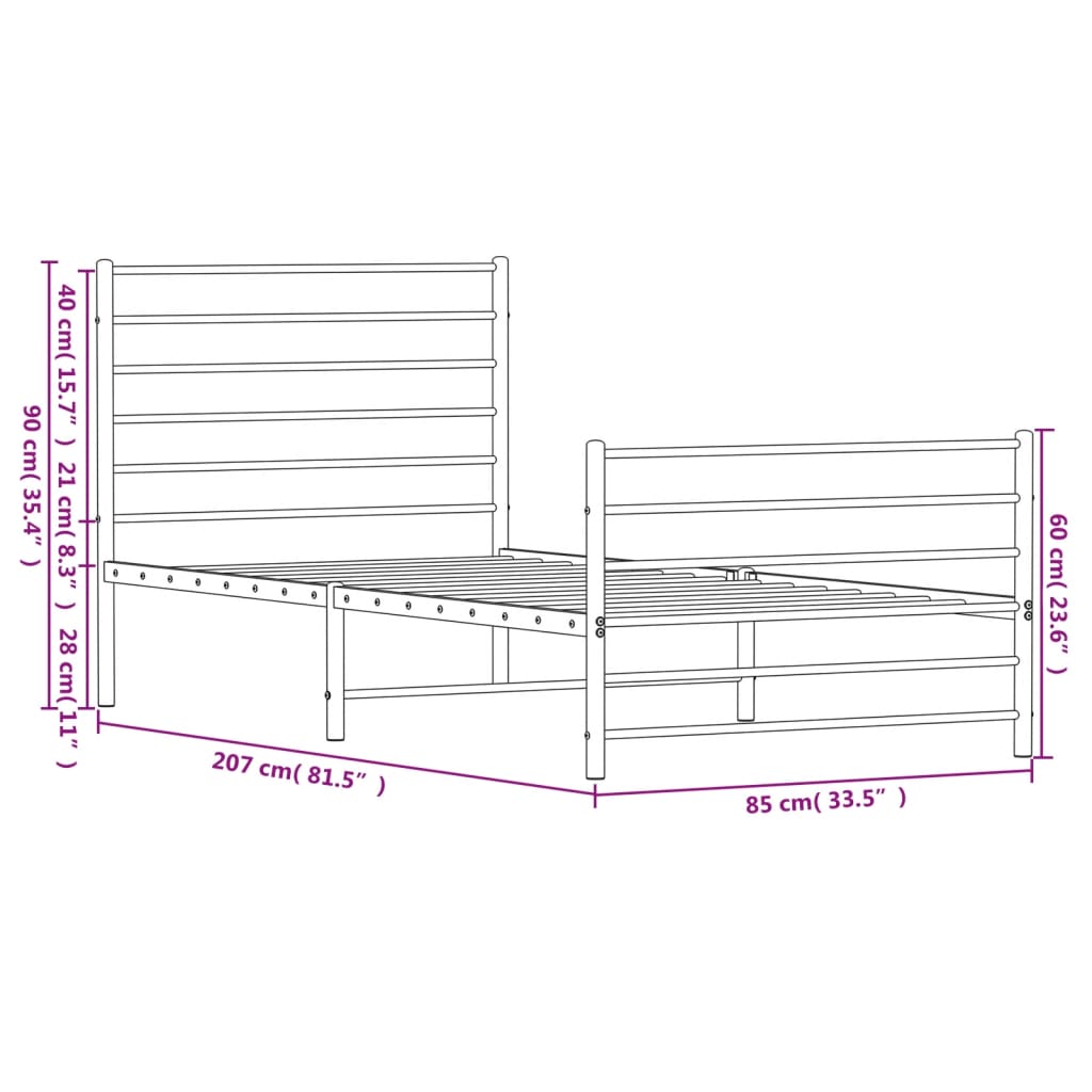 Metal Bed Frame with Headboard and Footboard Black 80x200 cm