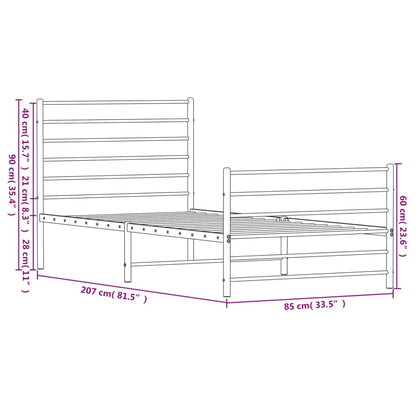 Metal Bed Frame with Headboard and Footboard Black 80x200 cm