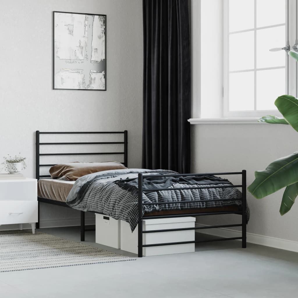 Metal Bed Frame with Headboard and Footboard Black 80x200 cm