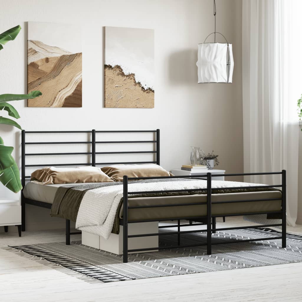 Metal Bed Frame without Mattress with Footboard Black 140x200 cm