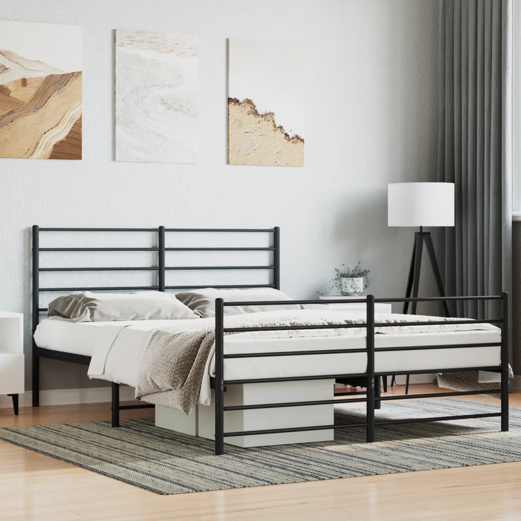 Metal Bed Frame without Mattress with Footboard Black 140x200 cm