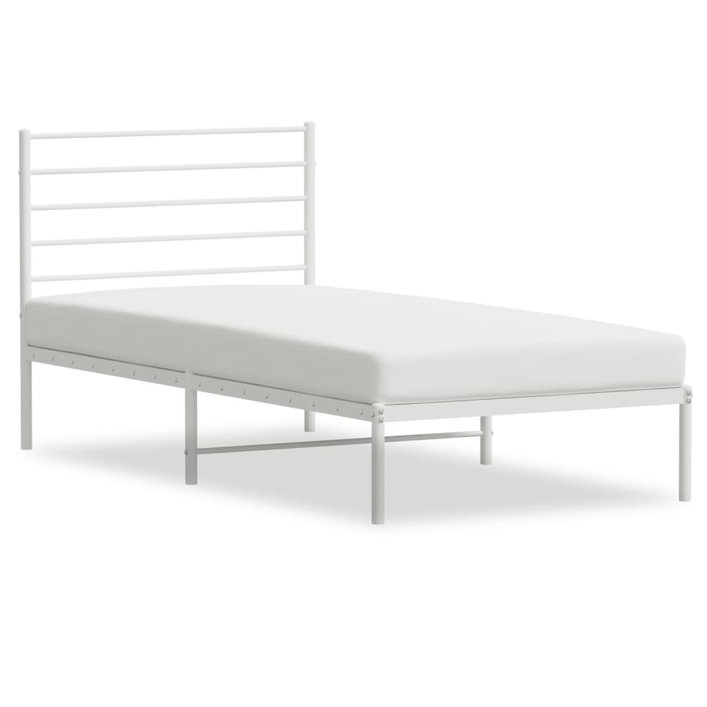 Metal Bed Frame without Mattress with Headboard White 107x203 cm