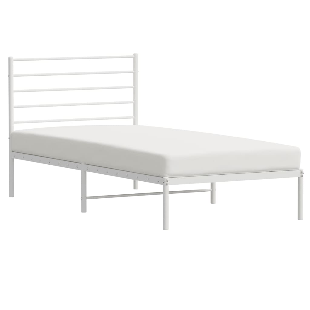 Metal Bed Frame without Mattress with Headboard White 107x203 cm