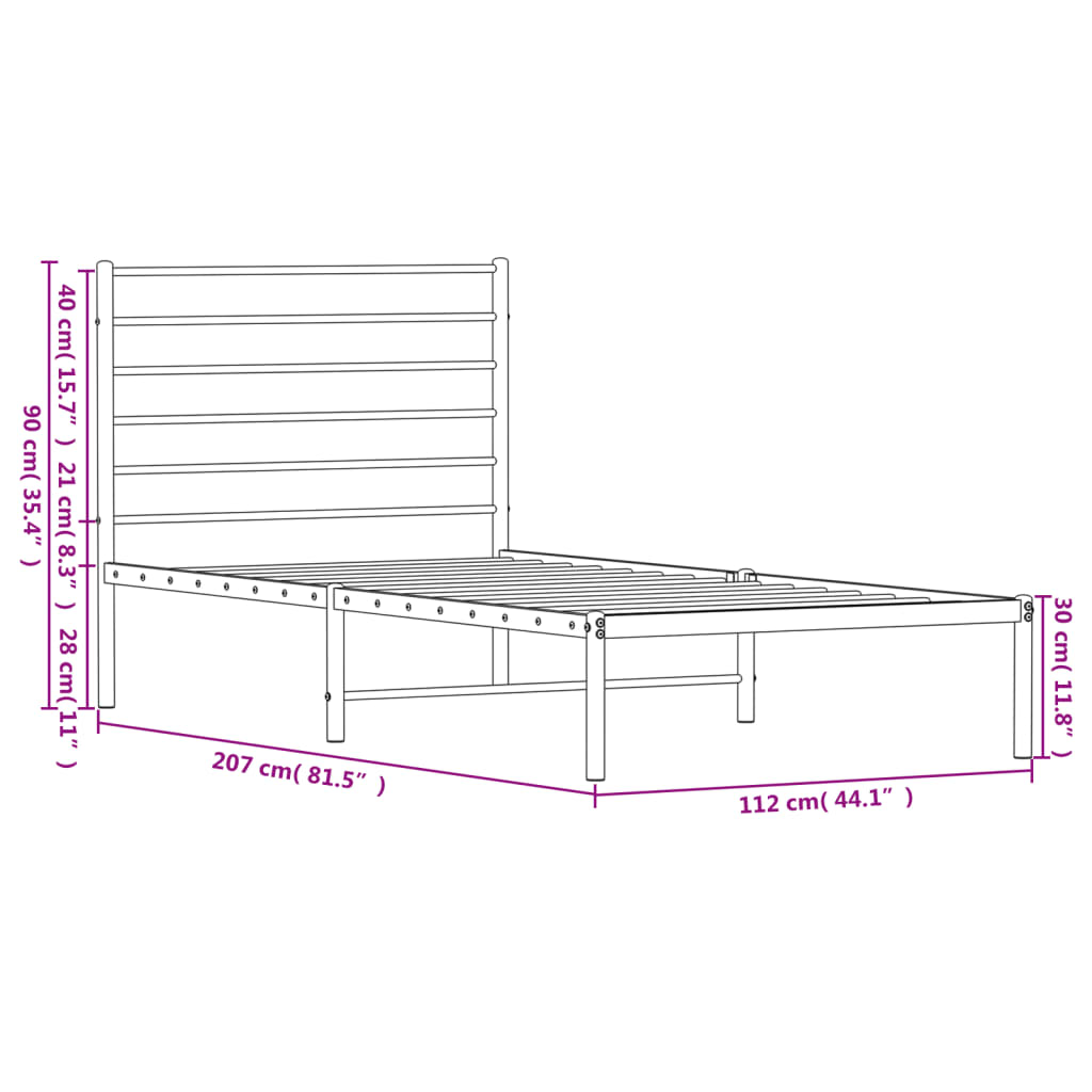 Metal Bed Frame without Mattress with Headboard White 107x203 cm