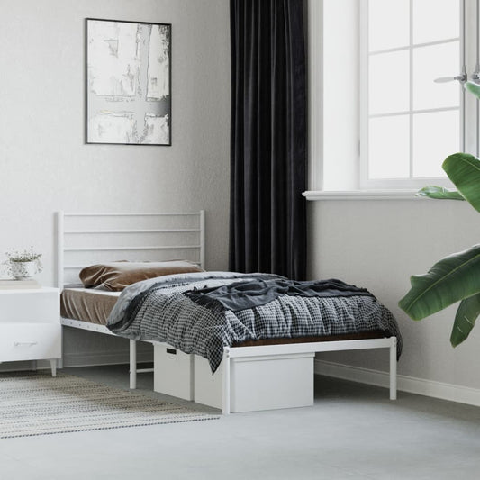 Metal Bed Frame without Mattress with Headboard White 107x203 cm