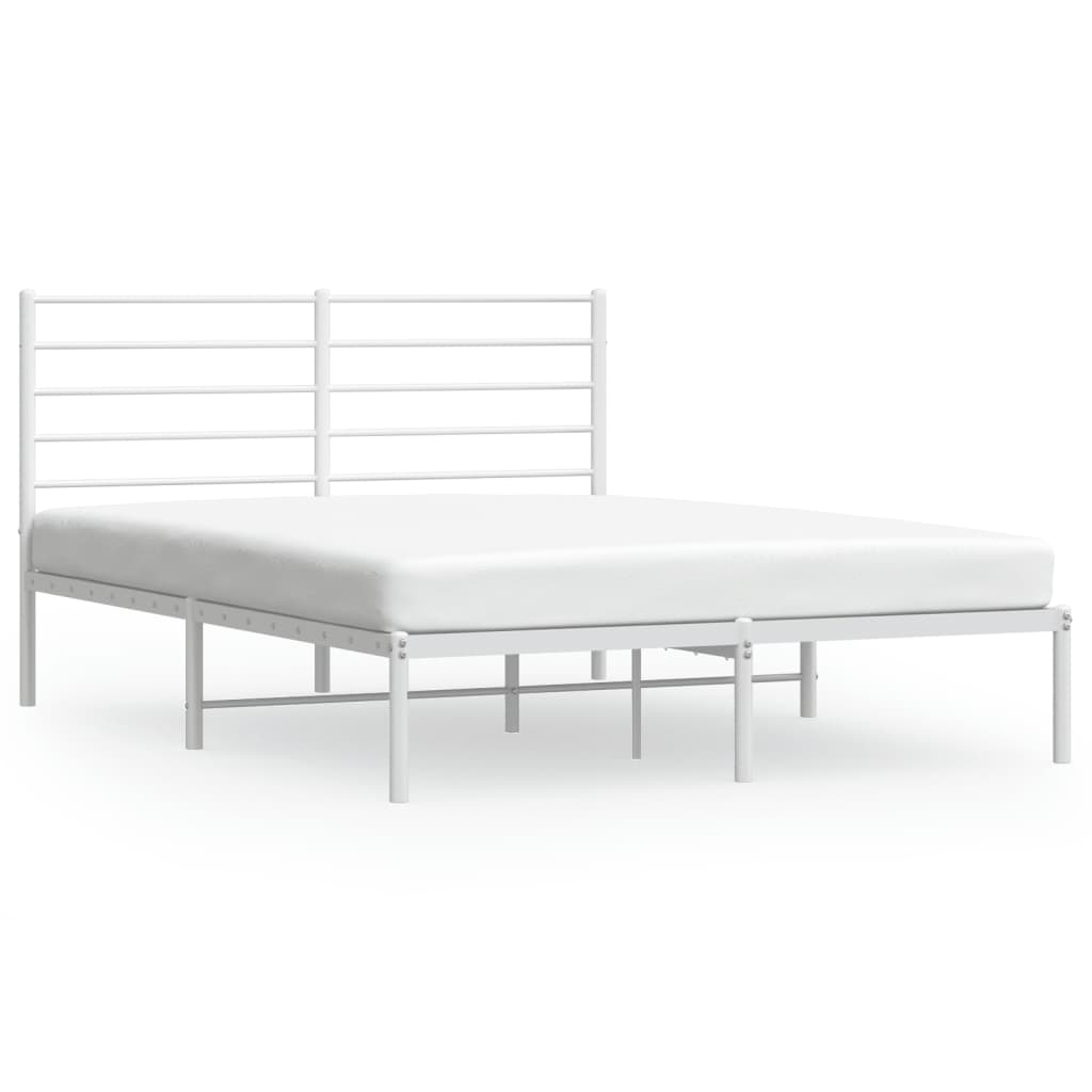 Metal Bed Frame without Mattress with Headboard White 120x190 cm Small Double