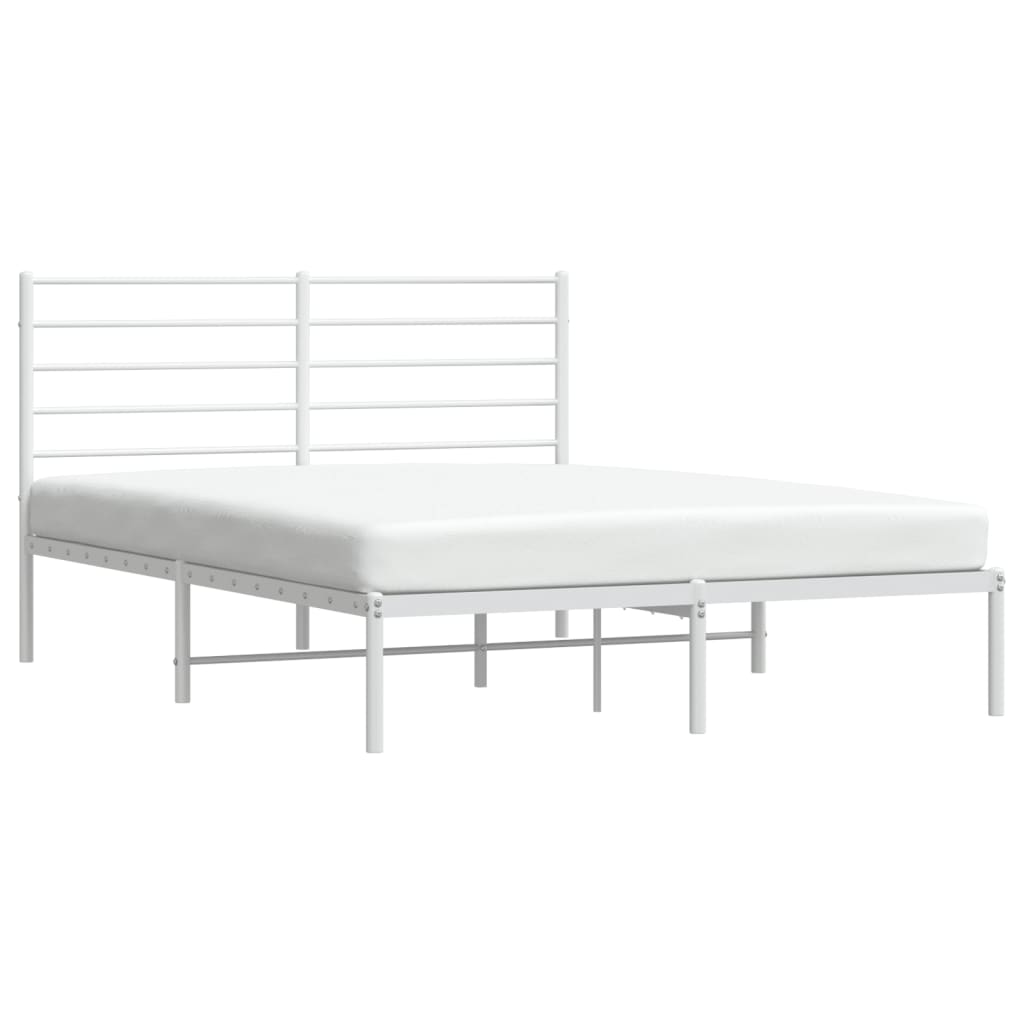 Metal Bed Frame without Mattress with Headboard White 120x190 cm Small Double