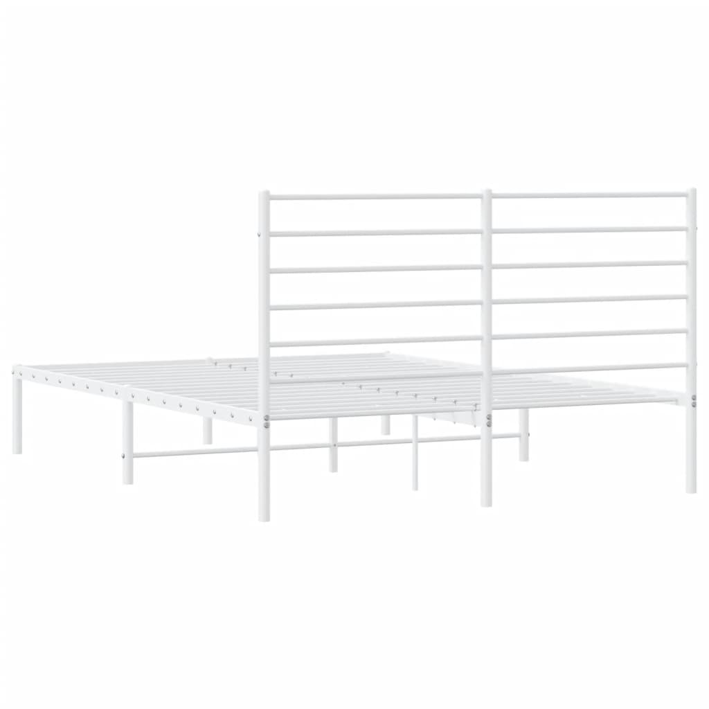 Metal Bed Frame without Mattress with Headboard White 120x190 cm Small Double