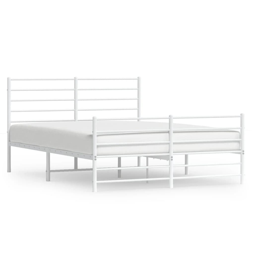 Metal Bed Frame without Mattress with Footboard White 135x190 cm Double