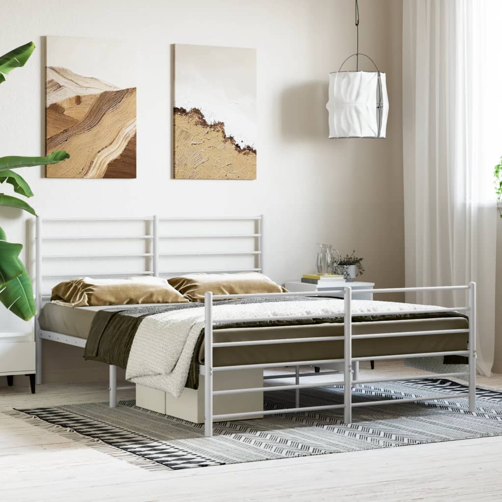 Metal Bed Frame without Mattress with Footboard White 135x190 cm Double